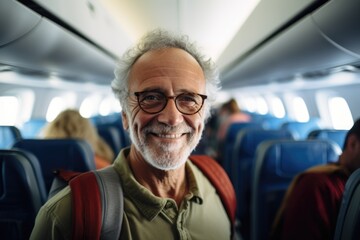 Portrait of a senior man on commercial plane