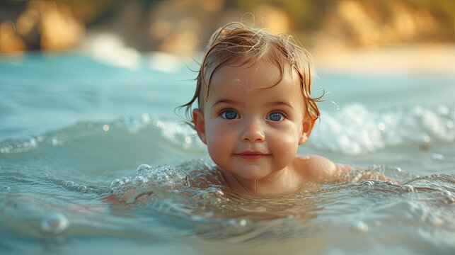child in the pool swimming
