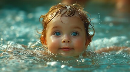 Fototapeta na wymiar child in the pool swimming