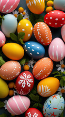 Fototapeta na wymiar Assortment of Colorful Easter Eggs on Table