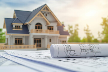 Family planning to buy a new house and choosing project according blueprint.