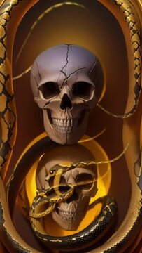 a portrait of a human skull with a snake in its eye and a black hood, skull, still life, dark aesthetic, mysterious