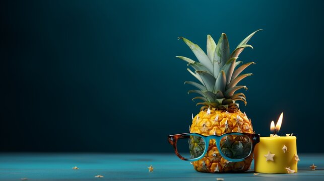 Two fruity friends, a coconut and pineapple, with fun foliage haistyles and trendy sunglasses