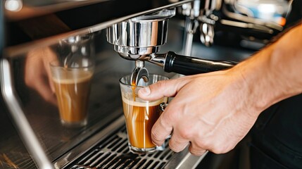 The velvety pour of coffee into the cup creates a captivating visual symphony, inviting indulgence.