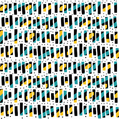 Abstract seamless pattern design, Simple brush lines hand drawn, Straight lines mix colors and polka dots freely, Modern vector illustration for background, textile, cloth, fabric, wrapping paper.