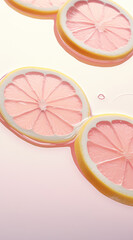 Close up of pink lemon slices.Minimal creative food concept.Top view,copy space,flat lay.Generative AI.Abstract fruit background Trendy social mockup or wallpaper