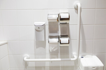 Toilet Paper with grab bars for elderly in the bathroom