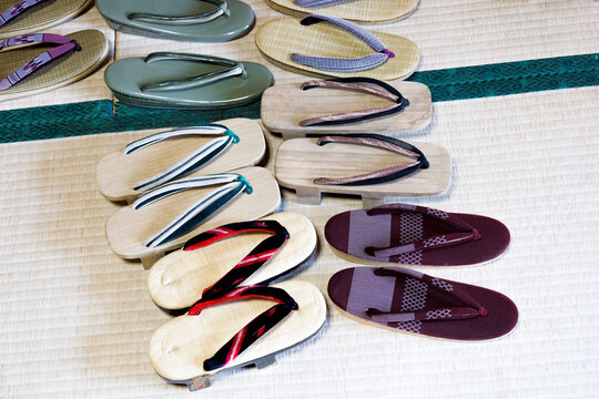 japanese geta sandals with tatami mat floor