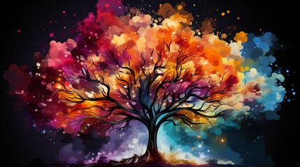 Natures Palette: Abstract Tree Illustration with Vibrant Colors