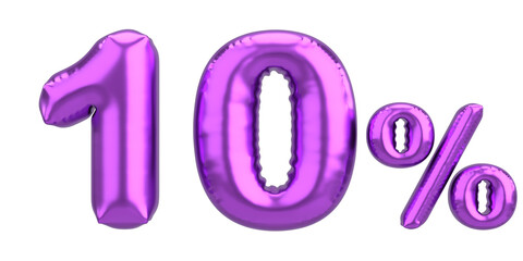 Ten percent. 10% balloon text. 3D illustration.