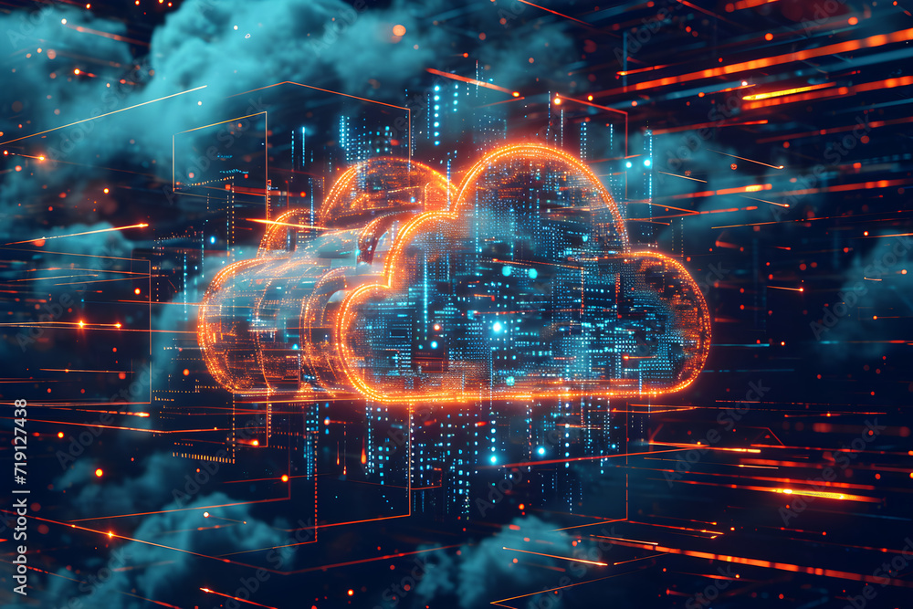 Poster modern cloud technology for storing data faster and more.