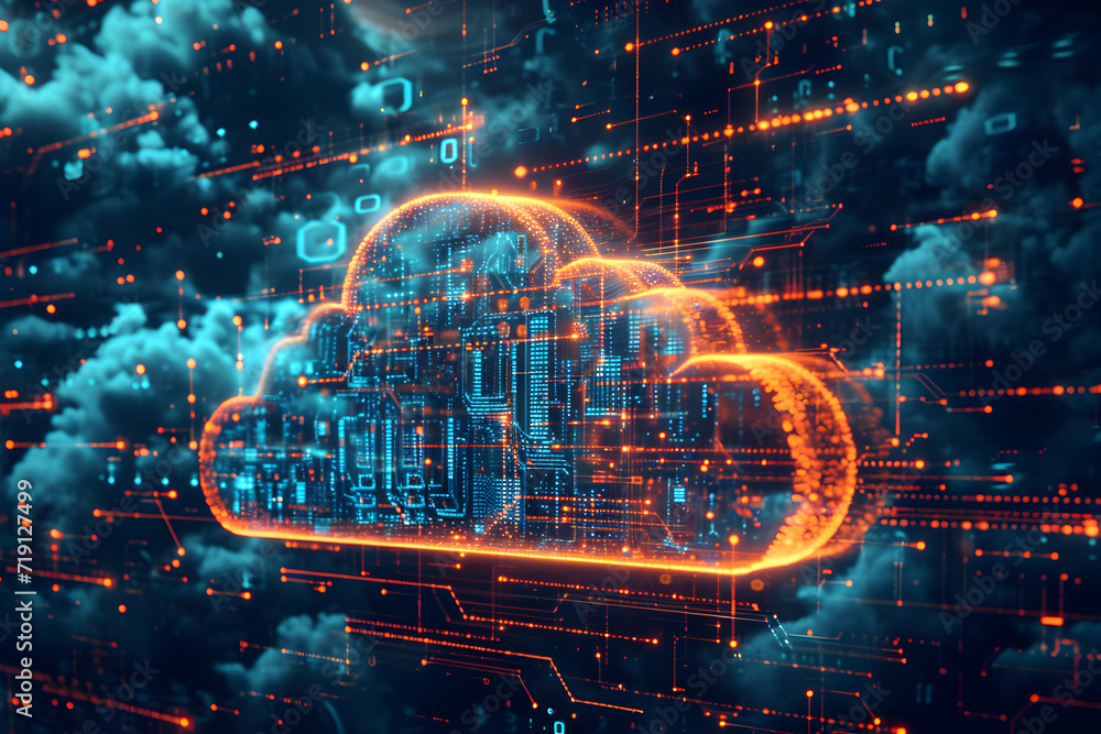 Poster modern cloud technology for storing data faster and more.