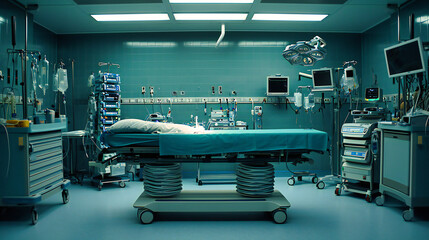 High-Tech Hospital Operating Room, Modern Surgical Equipment and Sterile Medical Environment - obrazy, fototapety, plakaty