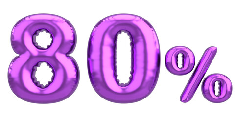 Eighty percent. 80% balloon text. 3D illustration.