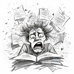 Tax Season Stress: Hand-Drawn Illustration of Frazzled