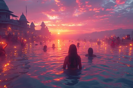 Holi colorful sky and the festival lights holi background.