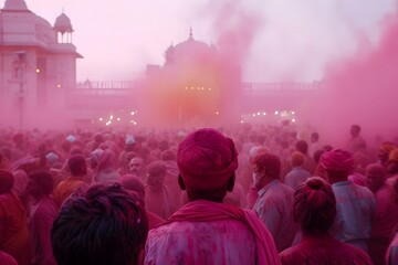Fototapeta na wymiar Holi colorful sky and the festival lights holi background.