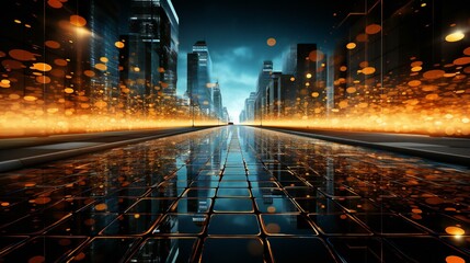 City Lights Blur: Abstract urban background with blurred lights and modern architecture. A dynamic and vibrant illustration of city life