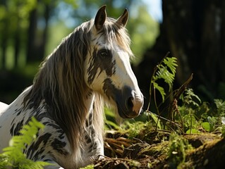 Portrait of a horse in the forest.