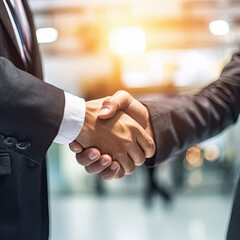 Business handshake deal close-up in an office
