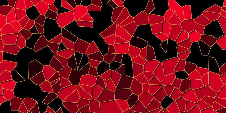 Abstract Light Royel red & black Broken Stained floor design with crack stone. Artful decoration of stone cubes in architectural design. Geometric hexagon tiles textured with cracked rock	