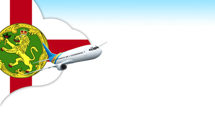 Fototapeta premium 3d illustration plane with Alderney flag background for business and travel design