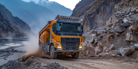 Cement truck machine at sunset