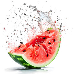 Watermelon with water splash isolated on white background