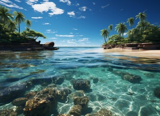 Beautiful seascape with turquoise water and blue sky