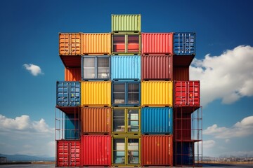 Fototapeta premium Container Cosmos surreal world where containers transform into cosmic wonders, glowing with an ethereal light, blending realms of mundane and extraordinary. Generative AI.