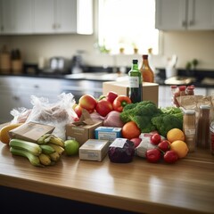 Kitchen Count Grocery Haul: A Bounty of Fresh and Pantry Staples for Delicious Meals Ahead - obrazy, fototapety, plakaty