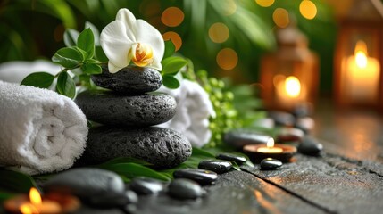 zen stones and orchid . spa still life