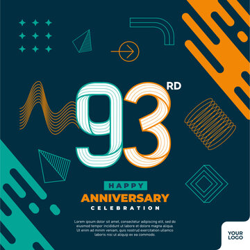 93rd anniversary celebration logotype with colorful abstract geometric shape y2k background.