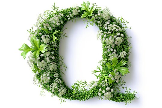 Letter q  made from queen anne s lace flowers in modern 3d style, isolated on a white background