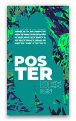 a poster with a green background and a blue background with a green and black design