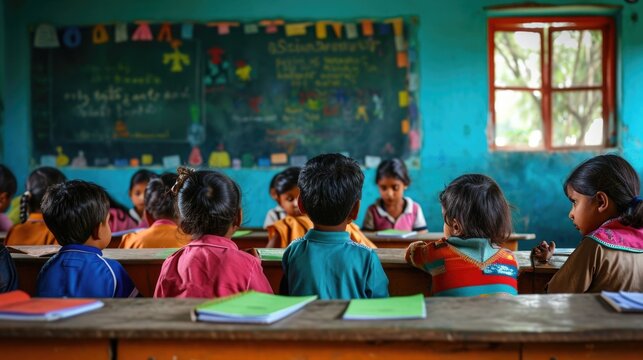 Indian school children in classroom.