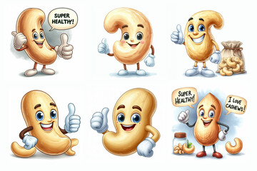 Positive cashews characters. Thumbs up and health message
