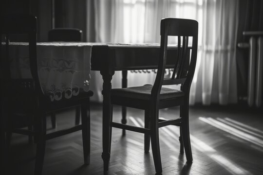 An empty chair at a family dinner table, representing the rejection and estrangement often faced by LGBT+ individuals from their families