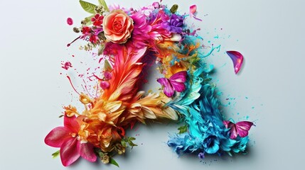 Flower font Alphabet A made of Real alive flowers with Precious paper cut shape of letter. Collection of brilliant flora font for your unique decoration in spring, summer & many concept idea