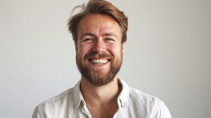 Obraz premium Portrait of happy casual man smiling, Mid adult, mature age guy with redhead hair, Isolated on white background, copy space.