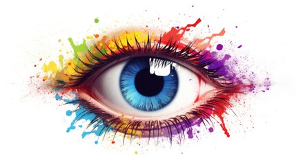 Blue human eye is painted in multicolored colors. The whole palette of colors of human vision, ophthalmology and color blindness. 