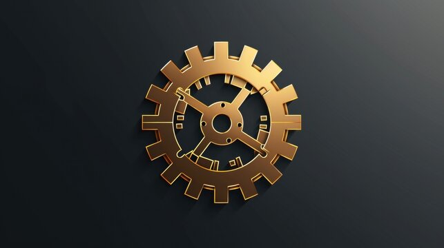 Gold gear icon. gold metal gears and cogs. Mechanism wheels logo. Cogwheel concept template. Settings, process, progress business icon. UI symbol. 3d rendering.