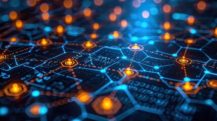 Obraz premium A smartphone displays a complex network, representing advanced digital security and connectivity technology.
