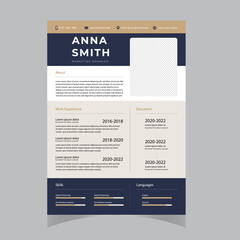 Resume design template minimalist cv. Business layout vector clean for job applications. In A4 size Yellow CV curriculum vitae and cover letter design template. Creative vector layout. - obrazy, fototapety, plakaty