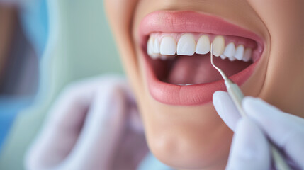 Close Up of Smiling Woman Mouth with Healthy, Beautiful, White Teeth. Dental Clinic Concept. Oral Care Awareness.