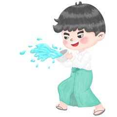 Myanmar Water Splashing Festival Cute Character Illustration Elements