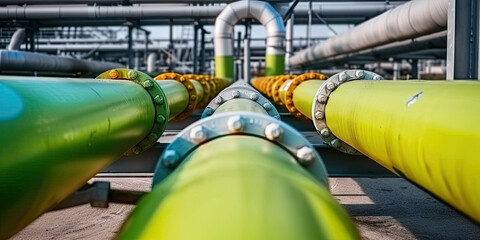 Naklejka premium Green Hydrogen renewable energy production pipeline. Green hydrogen gas for clean electricity solar