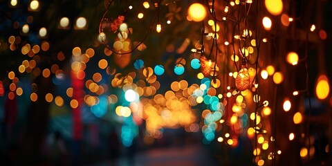 A bokeh-filled Diwali night with lights softly illuminating the surroundings.