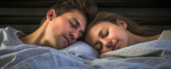 Young couple sleeping peacefully in soft morning light