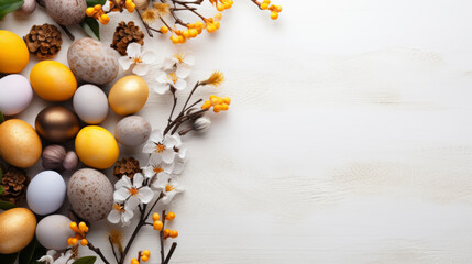 Easter eggs decoration background for cards, wallpapers with copy space